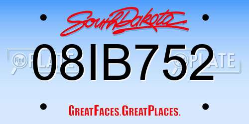 08IB752 South Dakota License Plate