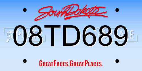 08TD689 South Dakota License Plate