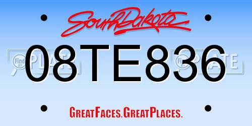 08TE836 South Dakota License Plate
