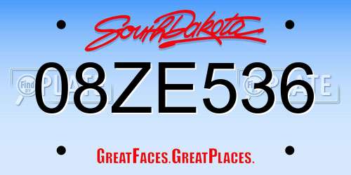 08ZE536 South Dakota License Plate