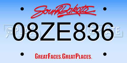 08ZE836 South Dakota License Plate