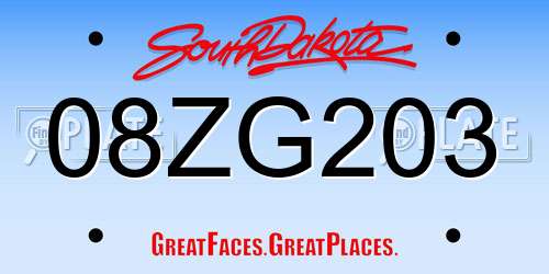 08ZG203 South Dakota License Plate