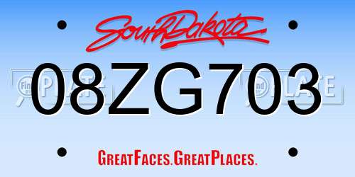 08ZG703 South Dakota License Plate