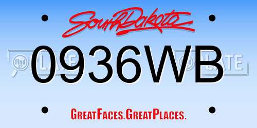 0936WB South Dakota License Plate