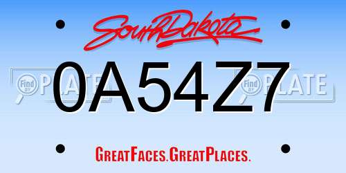 0A54Z7 South Dakota License Plate