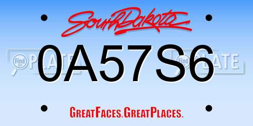 0A57S6 South Dakota License Plate