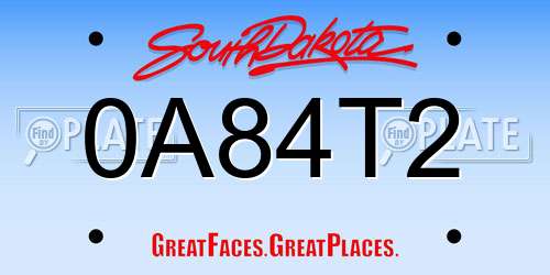 0A84T2 South Dakota License Plate