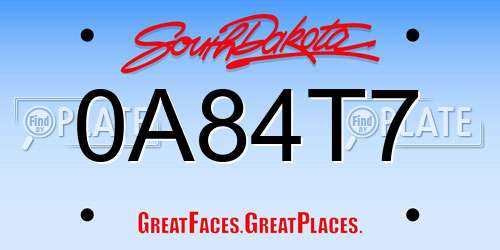 0A84T7 South Dakota License Plate