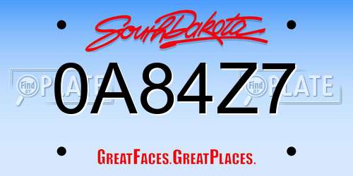 0A84Z7 South Dakota License Plate