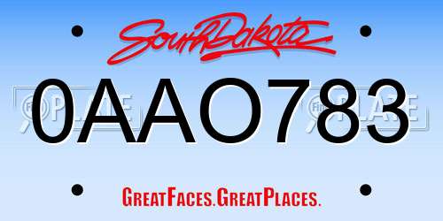 0AAO783 South Dakota License Plate