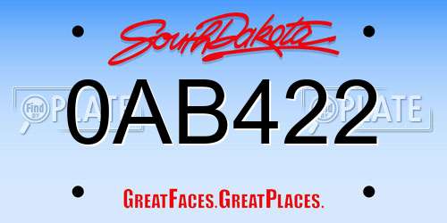 0AB422 South Dakota License Plate