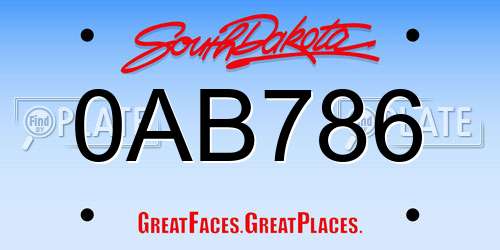 0AB786 South Dakota License Plate