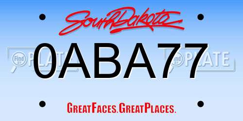 0ABA77 South Dakota License Plate