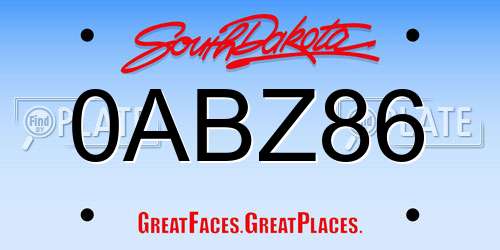 0ABZ86 South Dakota License Plate