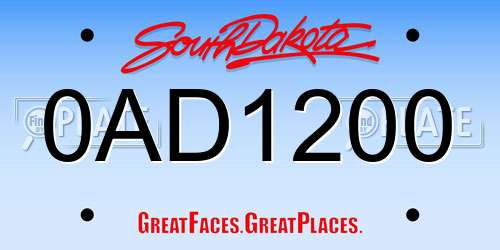 0AD1200 South Dakota License Plate
