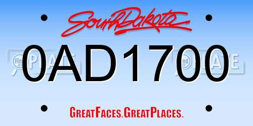 0AD1700 South Dakota License Plate