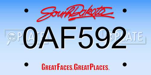 0AF592 South Dakota License Plate
