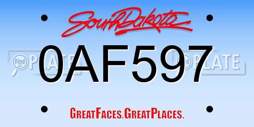 0AF597 South Dakota License Plate