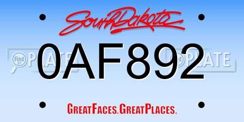0AF892 South Dakota License Plate