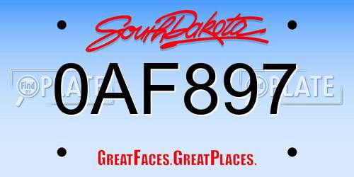 0AF897 South Dakota License Plate