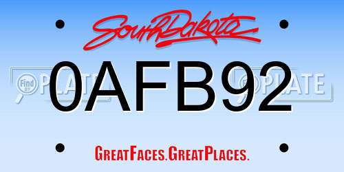 0AFB92 South Dakota License Plate