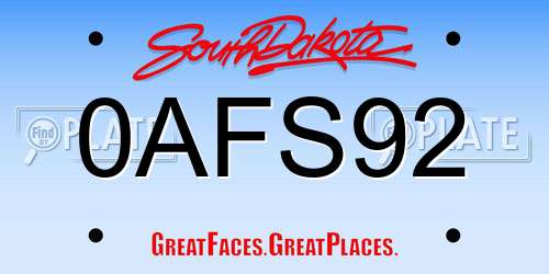 0AFS92 South Dakota License Plate