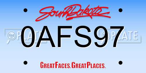 0AFS97 South Dakota License Plate