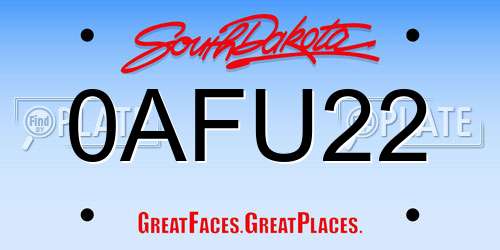 0AFU22 South Dakota License Plate