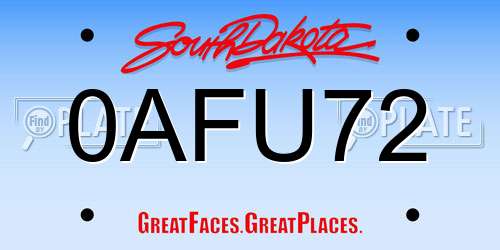 0AFU72 South Dakota License Plate
