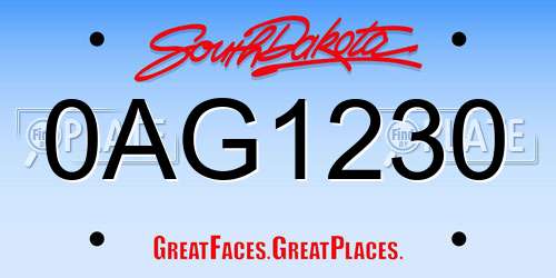 0AG1230 South Dakota License Plate