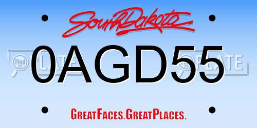 0AGD55 South Dakota License Plate