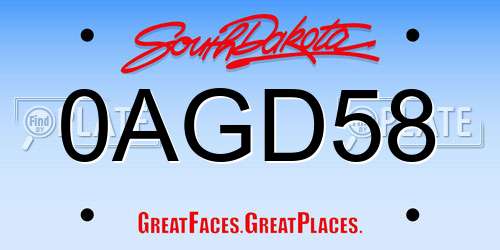 0AGD58 South Dakota License Plate