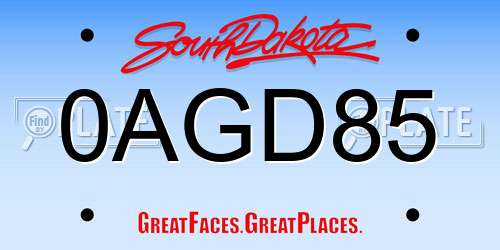 0AGD85 South Dakota License Plate