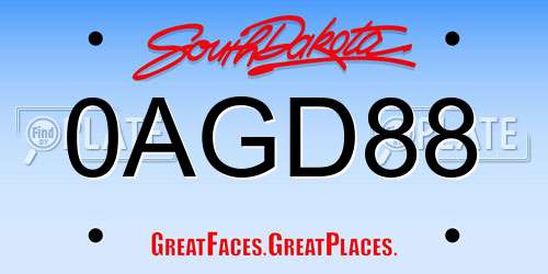 0AGD88 South Dakota License Plate