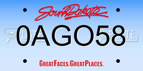 0AGO58 South Dakota License Plate