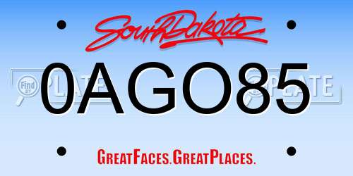 0AGO85 South Dakota License Plate