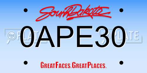 0APE30 South Dakota License Plate