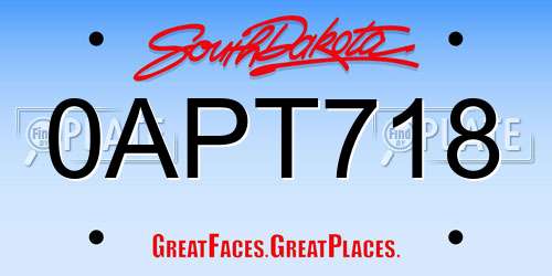 0APT718 South Dakota License Plate