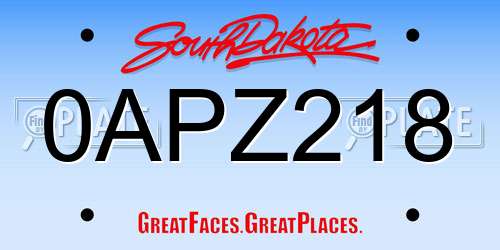0APZ218 South Dakota License Plate