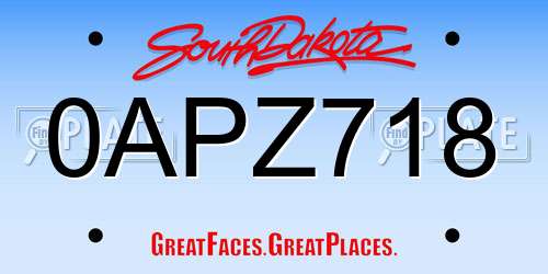 0APZ718 South Dakota License Plate