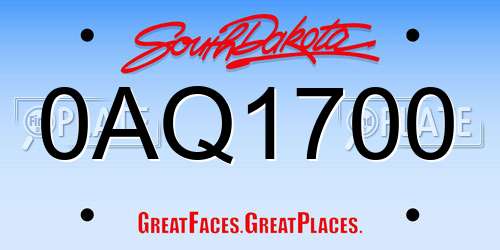 0AQ1700 South Dakota License Plate