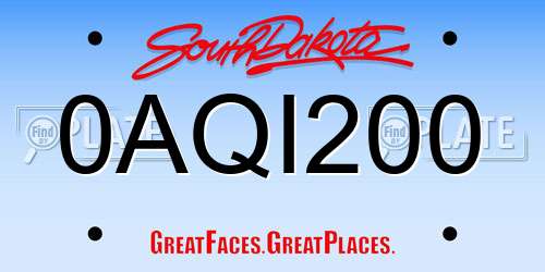 0AQI200 South Dakota License Plate