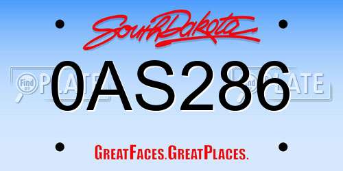 0AS286 South Dakota License Plate