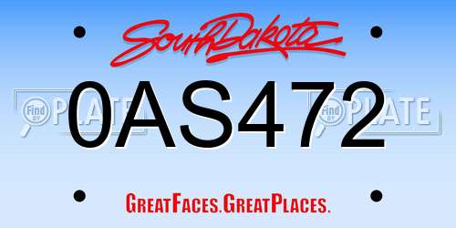 0AS472 South Dakota License Plate