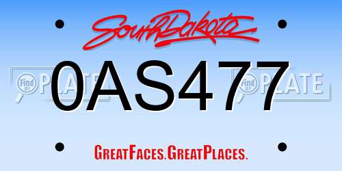 0AS477 South Dakota License Plate