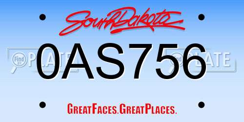 0AS756 South Dakota License Plate