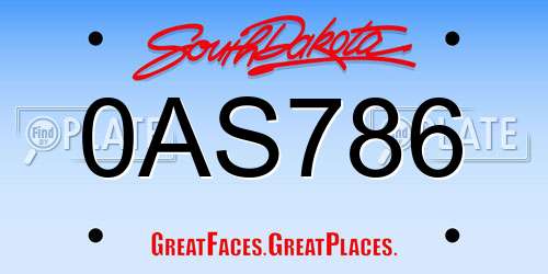 0AS786 South Dakota License Plate