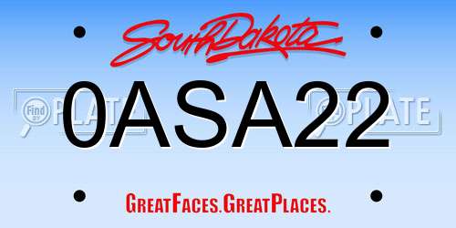 0ASA22 South Dakota License Plate