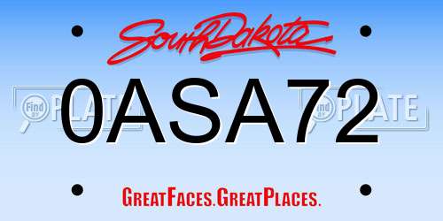 0ASA72 South Dakota License Plate