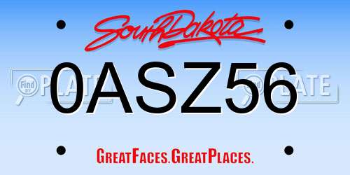 0ASZ56 South Dakota License Plate